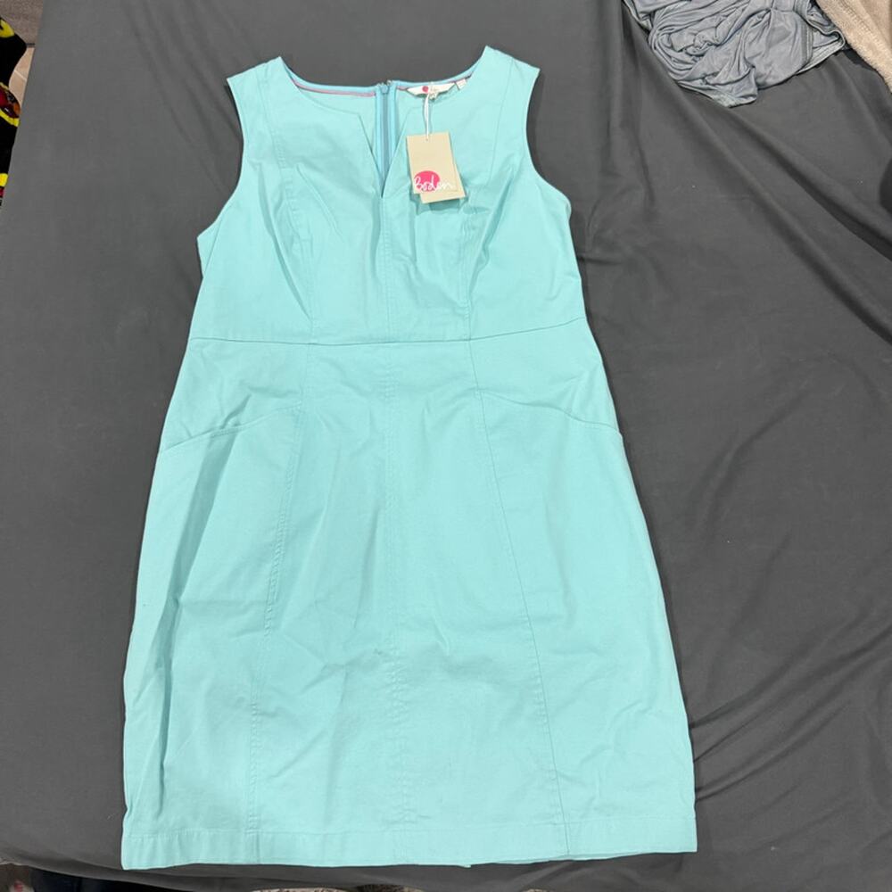 Boden Helena Chino Dress Turquoise Blue Sleeveless Zip Front Petite 10P